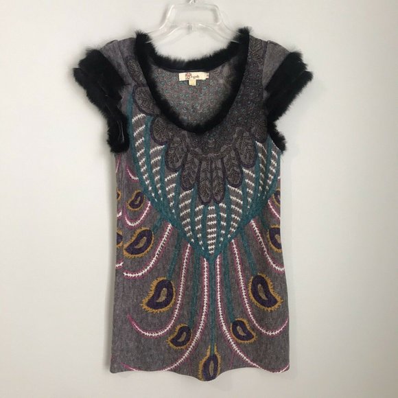 Aryeh Dresses & Skirts - Aryeh Gray Paisley Fur Trim Mini Dress